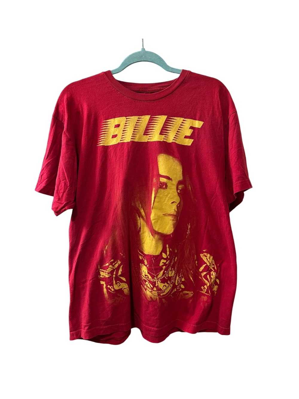 Billie Eilish Red Graphic Band Tee with Yellow Print Size XL